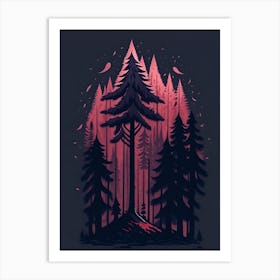 A Fantasy Forest At Night In Red Theme 23 Art Print