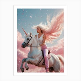 Unicorn Girl Riding A Unicorn Art Print