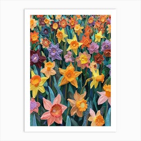 Daffodils Field Knitted In Crochet 6 Art Print