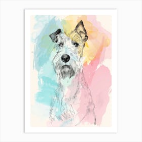 Wire Fox Terrier Dog Pastel Line Watercolour Illustration  1 Art Print
