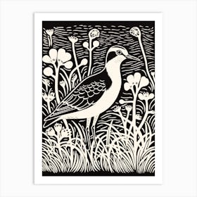 B&W Bird Linocut Lapwing 3 Art Print