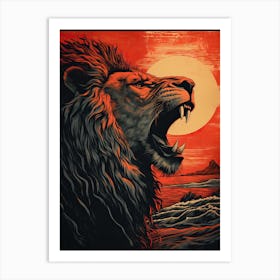 Lion Art Paintingwoodblock Printing Style 2 Art Print