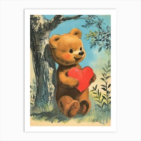 Valentines Day Bear With Heart Drawing Art Print
