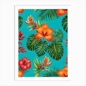 Seamless Pattern With Tropical Flowers Art Print