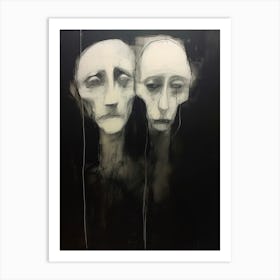 Geometric Black & White Face Drawing Munch Inspired 4 Art Print