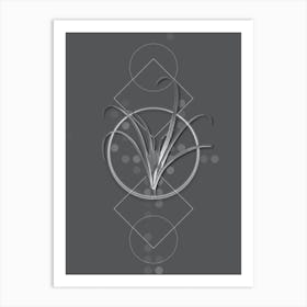 Vintage Yellow Autumn Crocus Botanical with Line Motif and Dot Pattern in Ghost Gray n.0034 Art Print