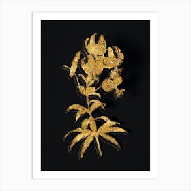 Vintage Turban Lily Botanical in Gold on Black Art Print