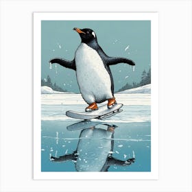 Penguin On A Skateboard Art Print