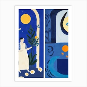 Moon And Flowers Art Print