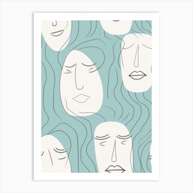 Muted Tones Abstract Face Line Illustration 2 Art Print