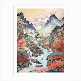 Iya Valley In Tokushima, Ukiyo E Drawing 1 Art Print