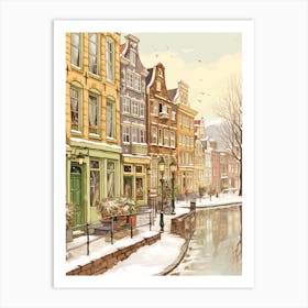 Vintage Winter Illustration Amsterdam Netherlands 1 Art Print