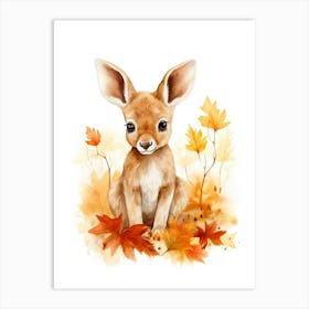 Kangaroo Watercolour In Autumn Colours 3 Art Print