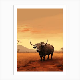 African Buffalo In The Savannah Painting 2 Art Print