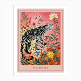 Floral Animal Painting Snow Leopard 1 Poster Art Print