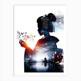 Geisha Silhouette Exposure Art Print