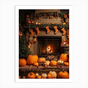 Autumn Decor Layout Integrates Thanksgiving And Halloween Themes Spooky Pumpkins Nestled Between C (5) Art Print