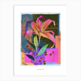 Gloriosa Lily 3 Neon Flower Collage Poster Art Print