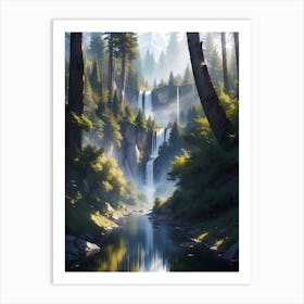 Forest waterfall in the alps #2 - Oil Painting Art Print