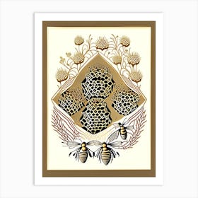Beehive With Swarming Bees 4  Vintage Art Print