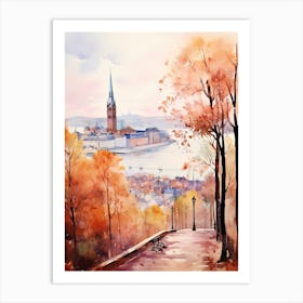 Oslo Norway In Autumn Fall, Watercolour 1 Art Print