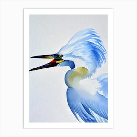 Egret Watercolour Bird Art Print