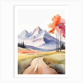 Tranquil Mountains In Minimalist Watercolor Vertical Composition 30 Art Print