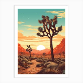 Joshua Tree At Sunrise In Retro Illustration Style (3) Art Print