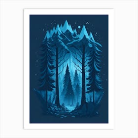 A Fantasy Forest At Night In Blue Theme 63 Art Print