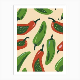 Red & Green Chilli Pattern Illustration 1 Art Print