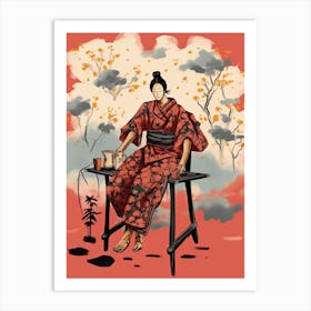 Samurai Illustration Floral 5 Art Print