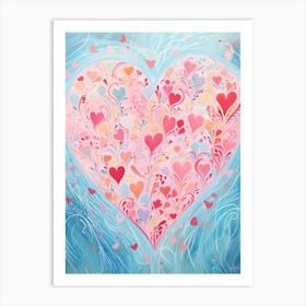Pastel Blue & Pink Doodle Heart 2 Art Print