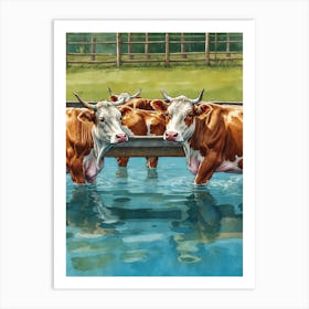 Cows In The Water Art Print