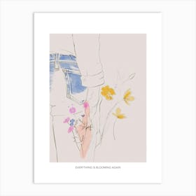 Everything Is Blooming Again Poster Flowers And Blue Jeans Line Art 3 Art Print
