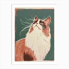 Ragdoll Cat Linocut Blockprint 4 Art Print