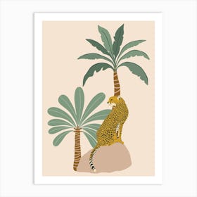 Cheetah with Palm Trees Art Print