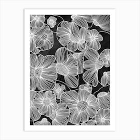 Floral Abstract White On Black Art Print