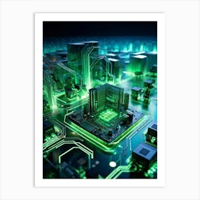 Abstract Concept Of A Cyberspace Landscape Motherboard Serving As Glowing Landscape Chips Function (4) Art Print