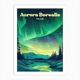 Aurora Borealis Finland Northern Lights Digital Travel Illustration Art Print