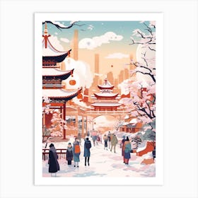 Vintage Winter Travel Illustration Sapporo Japan Art Print