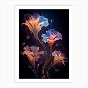 Abstract Flowers On Black Background Art Print