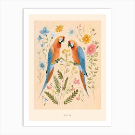 Folksy Floral Animal Drawing Macaw 2 Poster Art Print