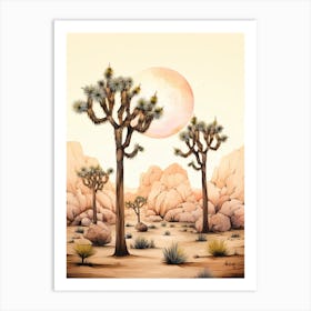  Minimalist Joshua Trees At Dusk In Desert Line Art 3 Art Print