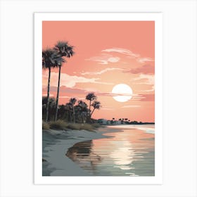 Illustration Of Gulfport Beach Mississippi In Pink Tones 4 Art Print