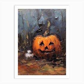 Spooky Halloween Pumpkin, Oil Painting 2 Art Print