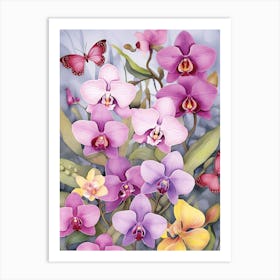 Orchids And Butterflies Art Print