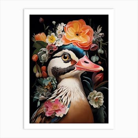 Bird With A Flower Crown Wood Duck Art Print