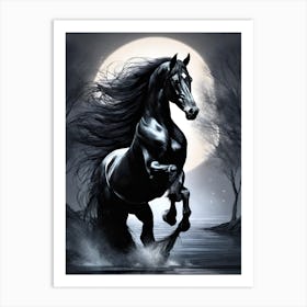 Black Horse In The Moonlight 2 Art Print
