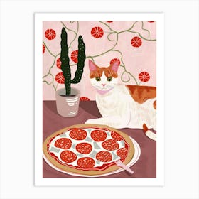 Cat And Pepperoni Pizza 1 Art Print