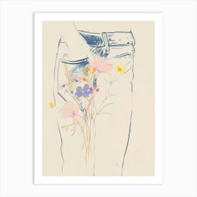 Flowers And Blue Jeans Line Art 4 Art Print